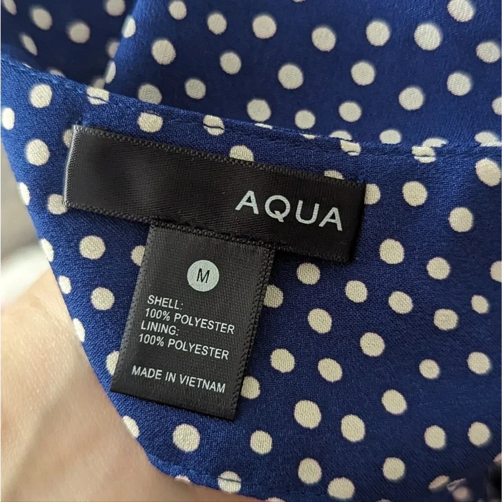 AQUA— Size M, Blue White Polka Dot Wrap Dress Ruffle - Picture 3 of 8